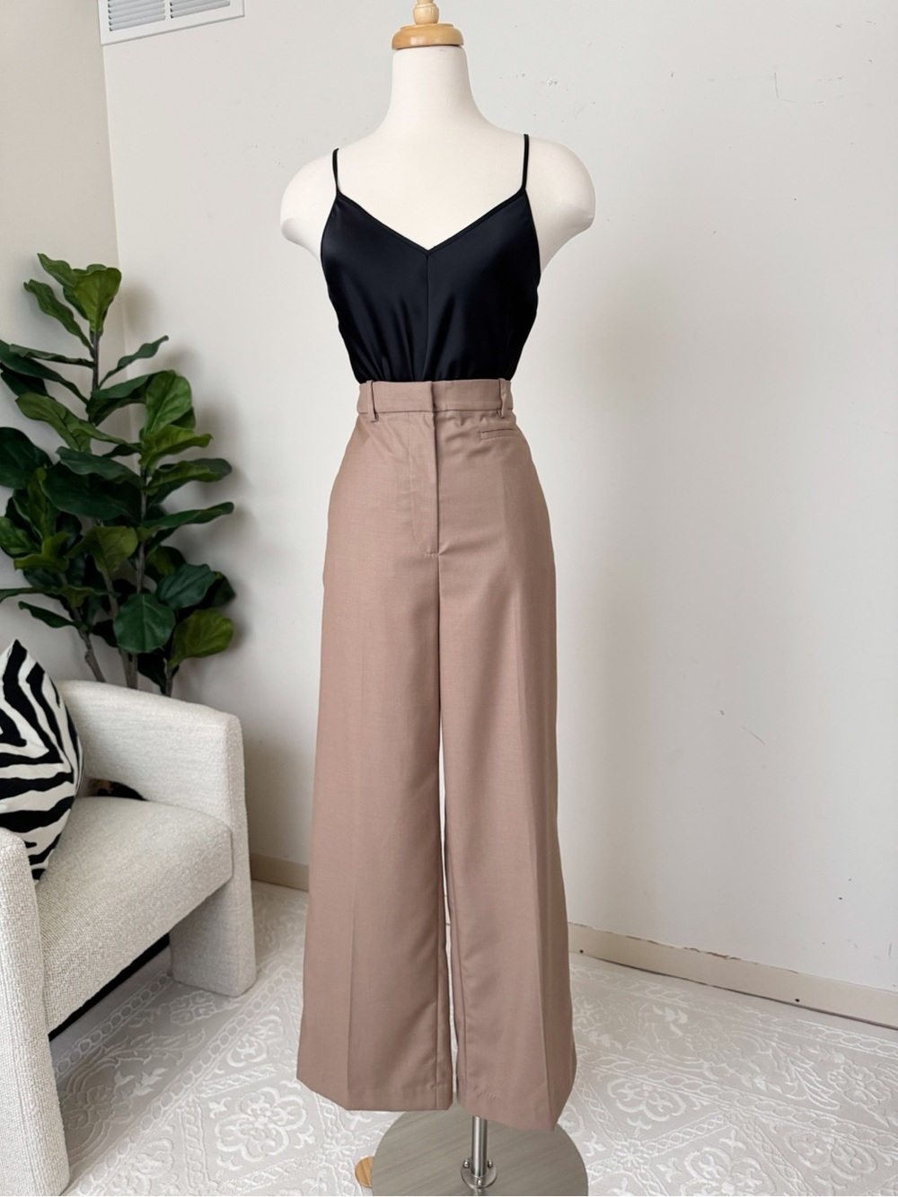 H&M Wide-Leg High-Rise Pants in Taupe Brown